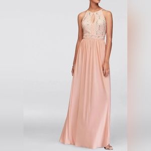 Morgan & Co. Halter Lace Keyhole Tieback Dress